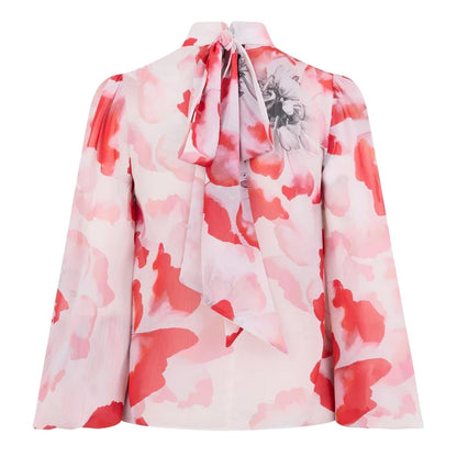 Ivory - Back - Ted Baker Womens-Ladies Floral High-Neck Relaxed Fit Balloon Sleeve Blouse