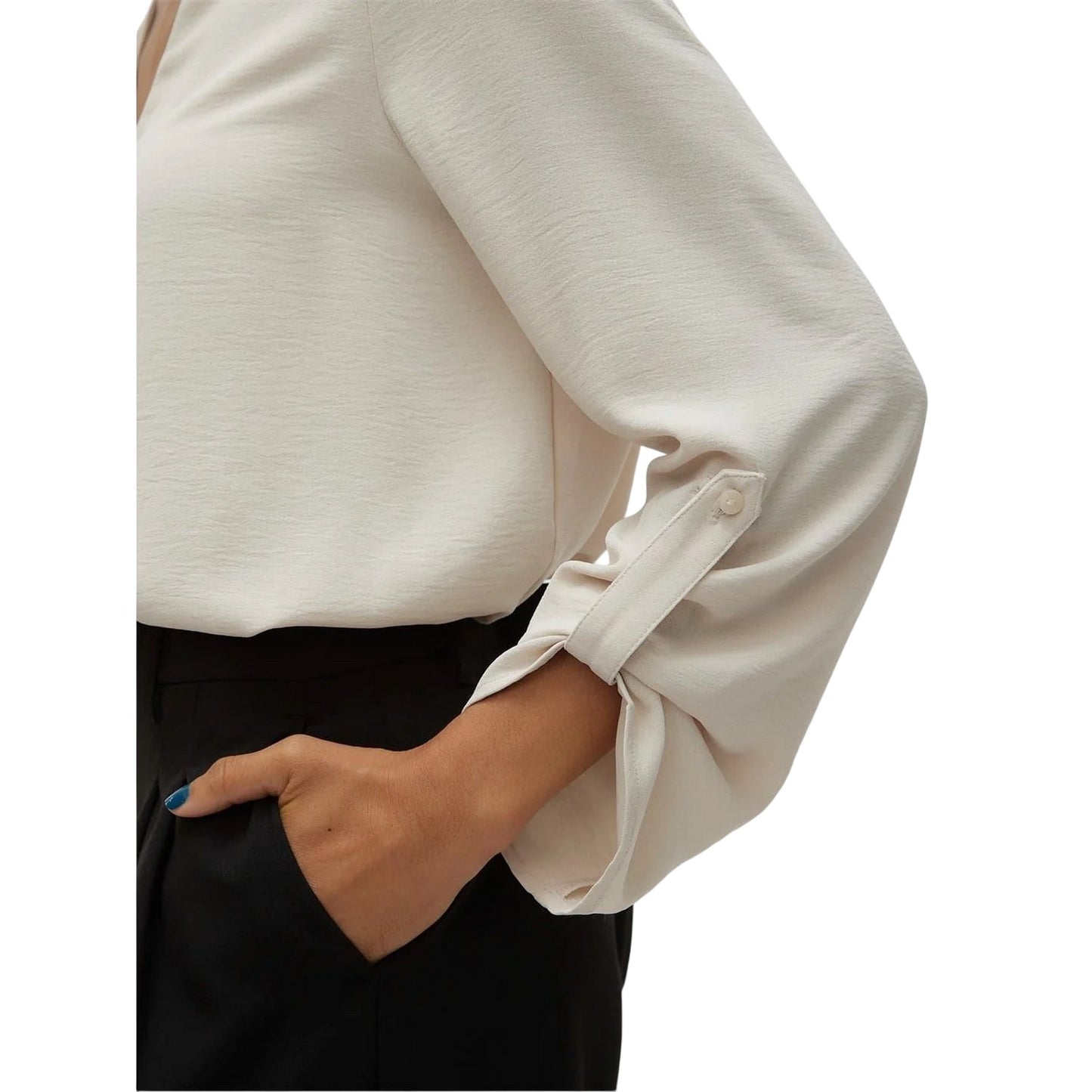 Pumice Stone - Side - Vero Moda Womens-Ladies V Neck Long-Sleeved Blouse