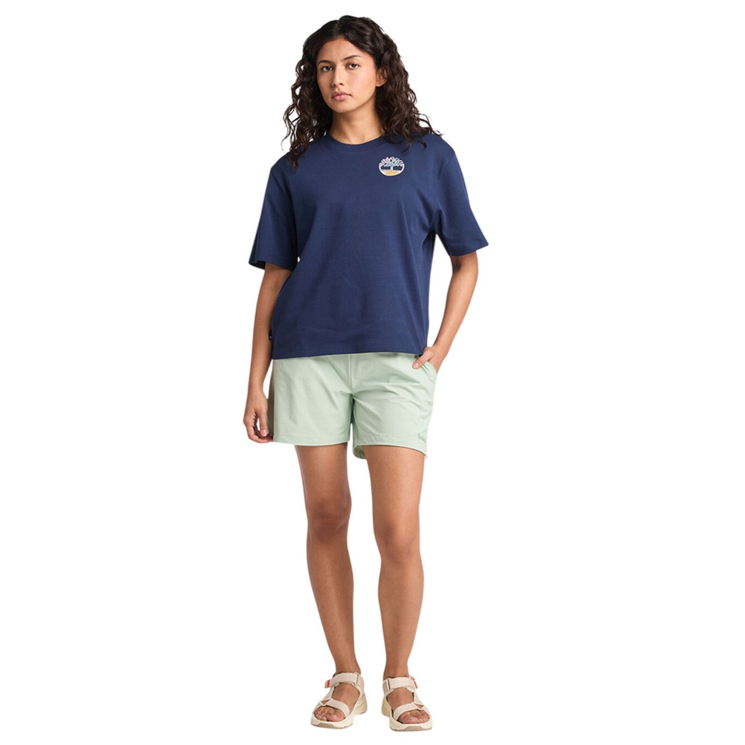 Peacoat - Pack Shot - Timberland Womens-Ladies Logo Crew Neck T-Shirt