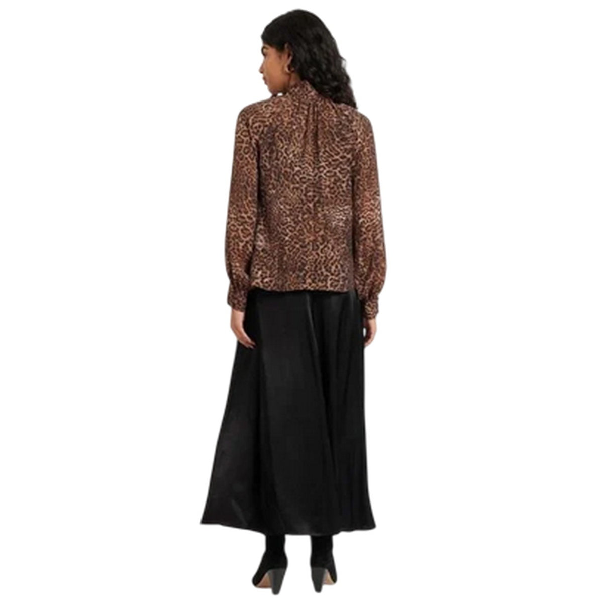 Brown - Back - Nobody´s Child Womens-Ladies Leopard Print Tie Neck Relaxed Fit Long-Sleeved Blouse