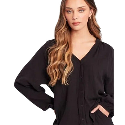 Black - Side - Influence Womens-Ladies V Neck Long-Sleeved Top & Shorts Set
