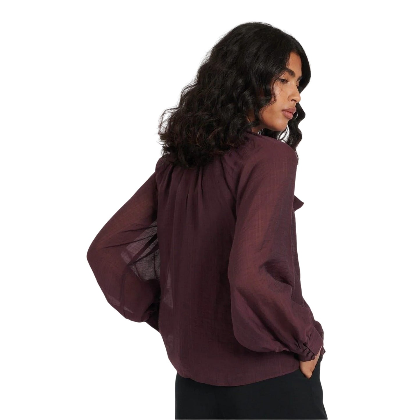 Red - Back - Nobody´s Child Womens-Ladies Tie Neck Relaxed Fit Balloon Sleeve Blouse