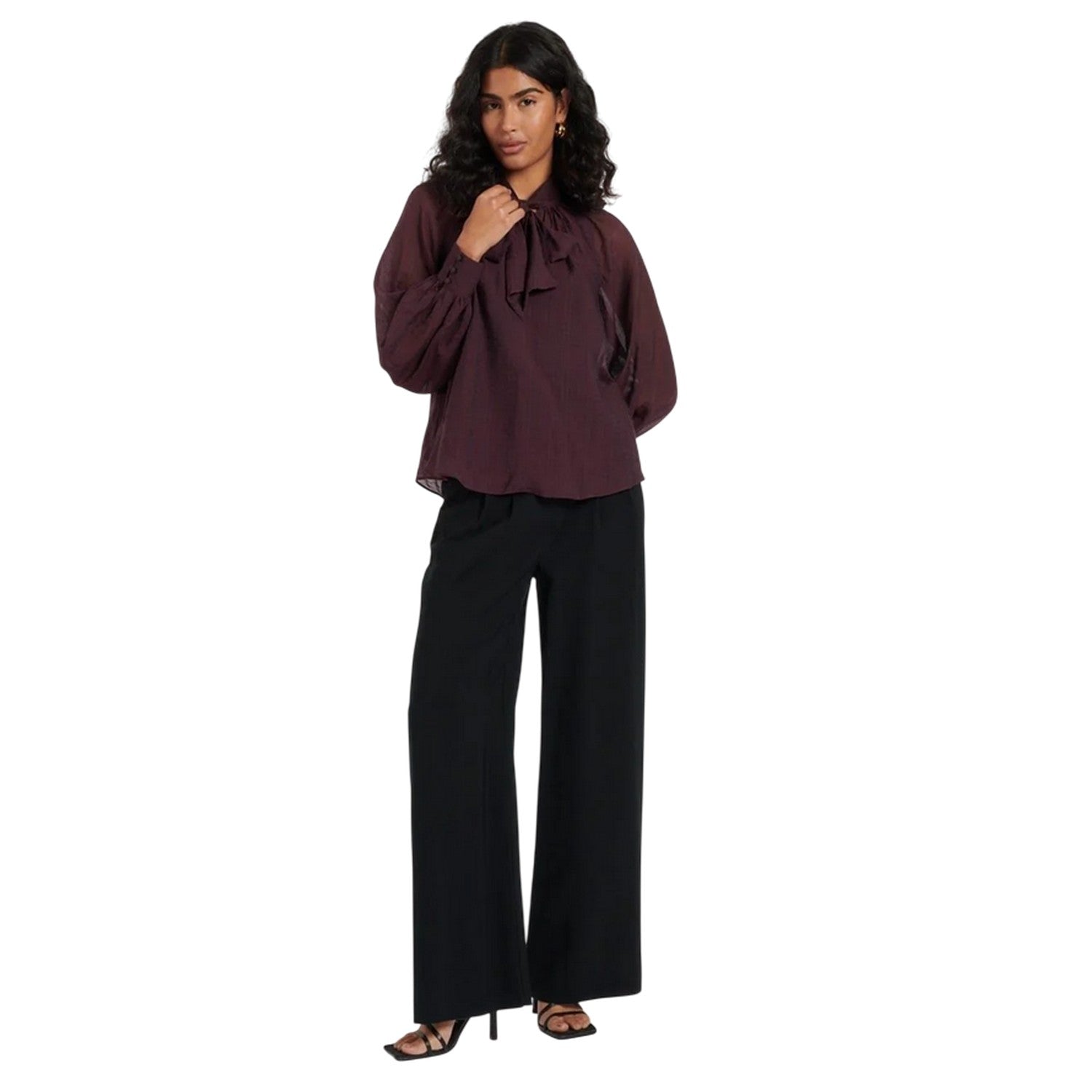 Red - Lifestyle - Nobody´s Child Womens-Ladies Tie Neck Relaxed Fit Balloon Sleeve Blouse