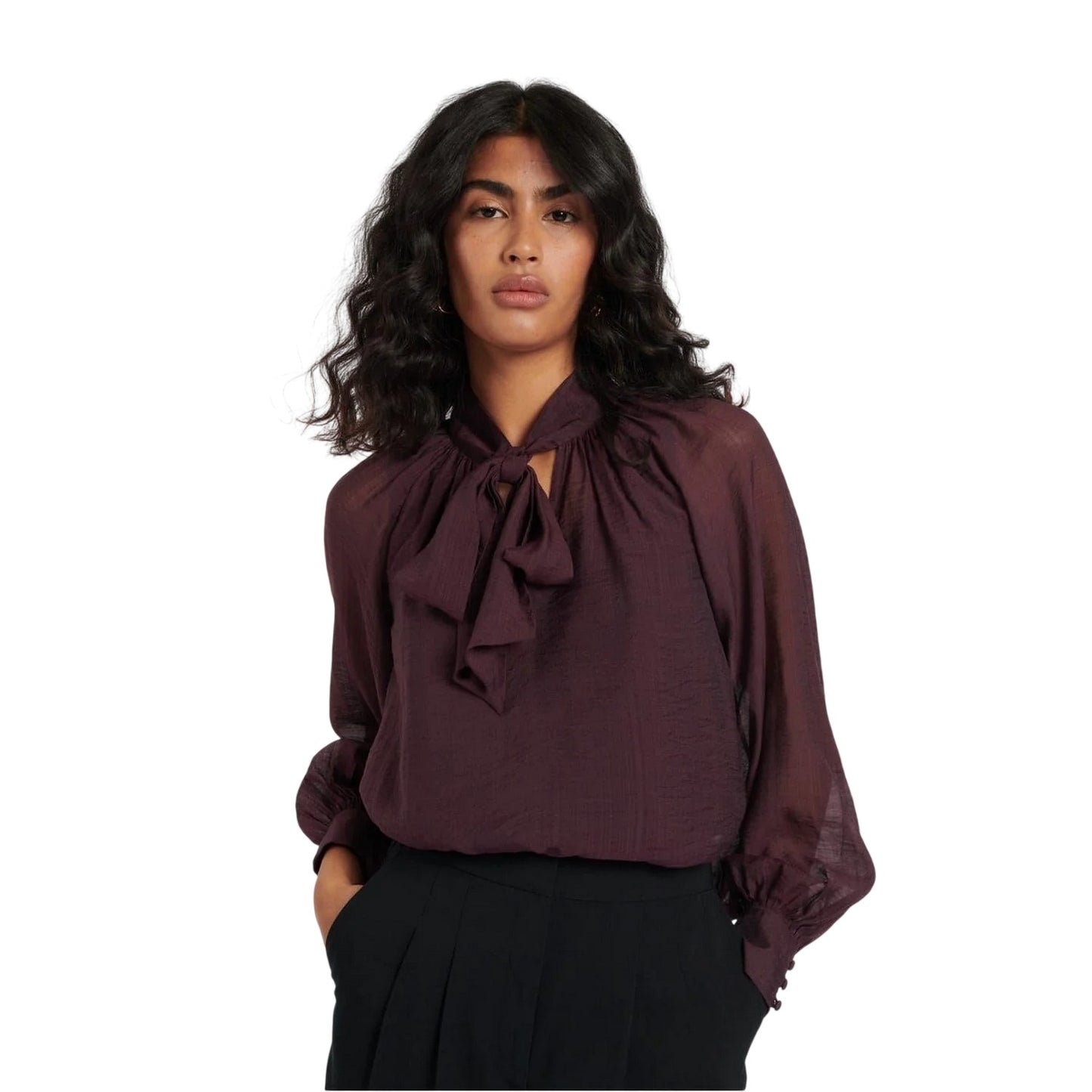 Red - Front - Nobody´s Child Womens-Ladies Tie Neck Relaxed Fit Balloon Sleeve Blouse