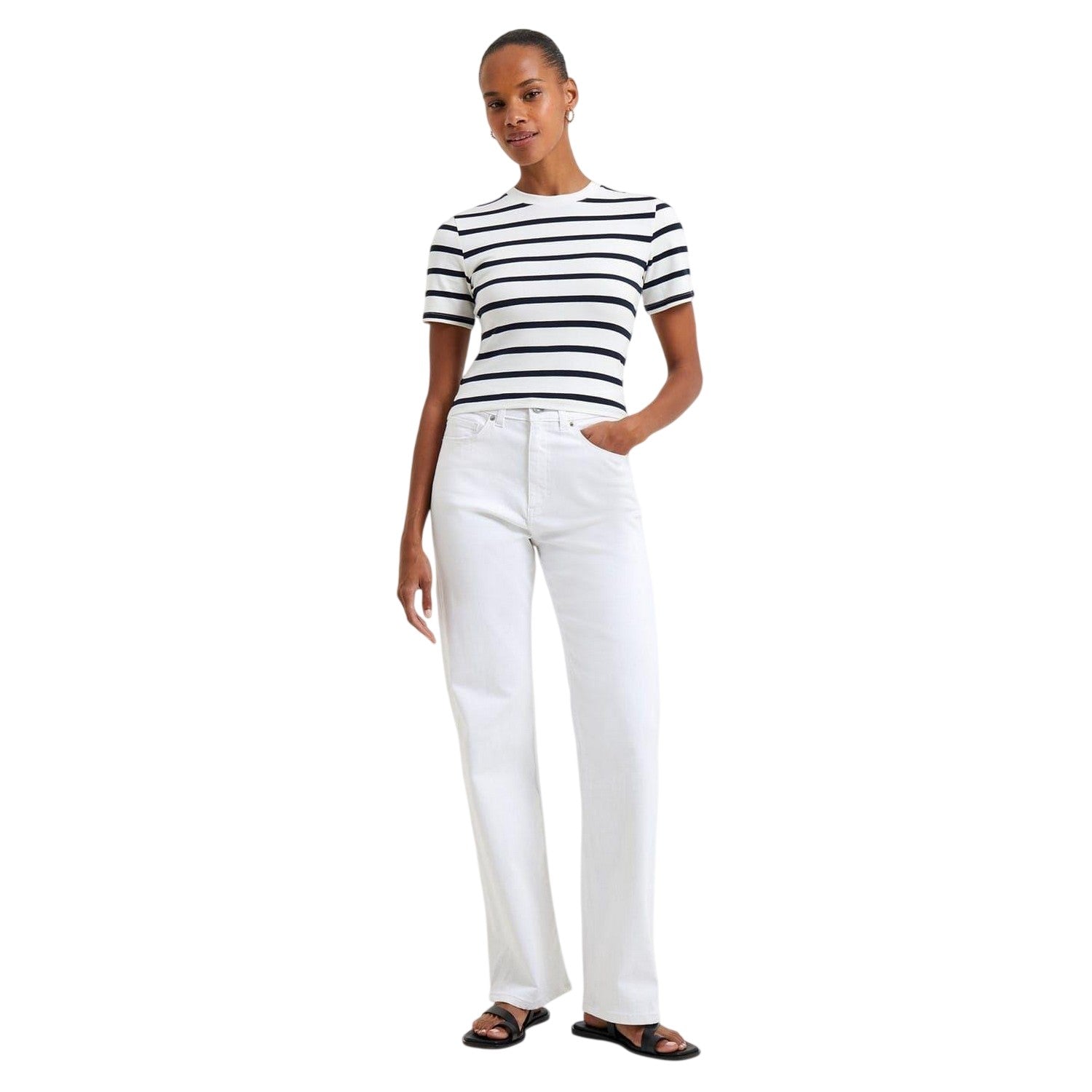 White-Marine - Pack Shot - French Connection Womens-Ladies Striped Crew Neck T-Shirt