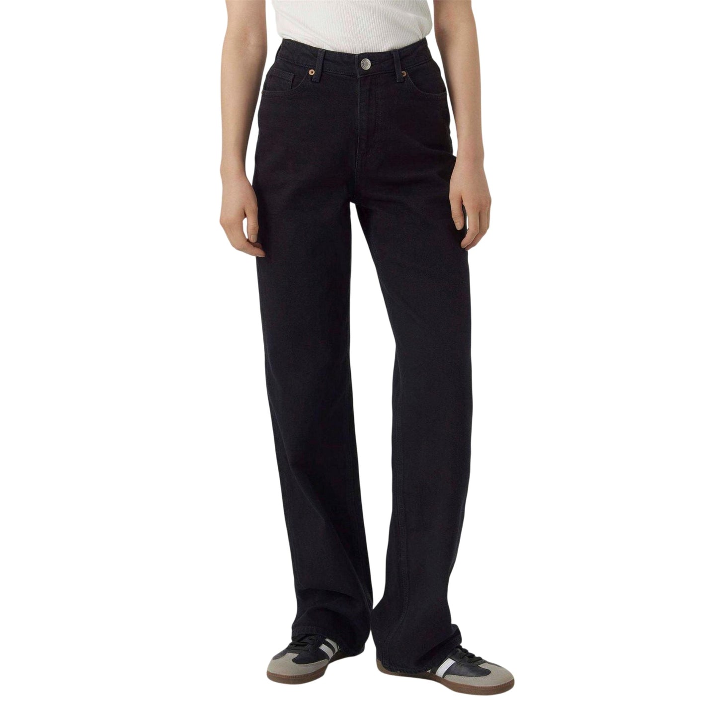 Black - Pack Shot - Vero Moda Womens-Ladies Ra118 Wide Leg Jeans
