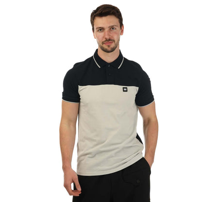 Natural - Front - Weekend Offender Mens Lario Block Polo Shirt