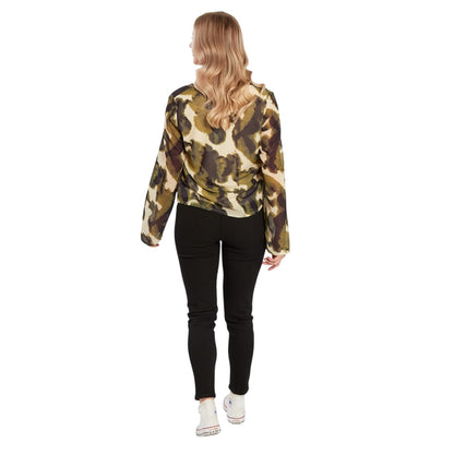 Green - Lifestyle - Influence Womens-Ladies Camouflage V Neck Long-Sleeved Blouse