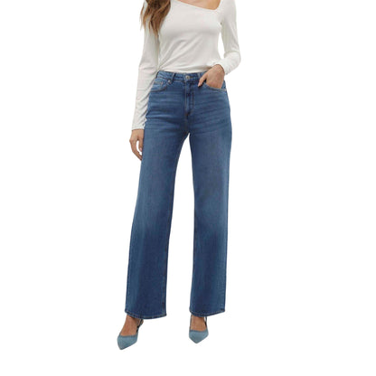 Denim Blue - Pack Shot - Vero Moda Womens-Ladies Ra380 Wide Leg Jeans