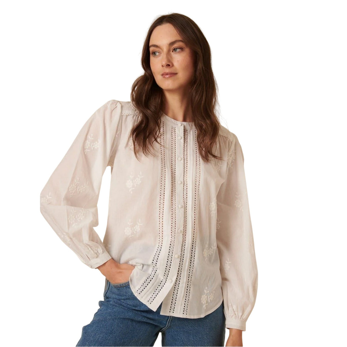 White - Front - Nobody´s Child Womens-Ladies Broderie Long-Sleeved Blouse