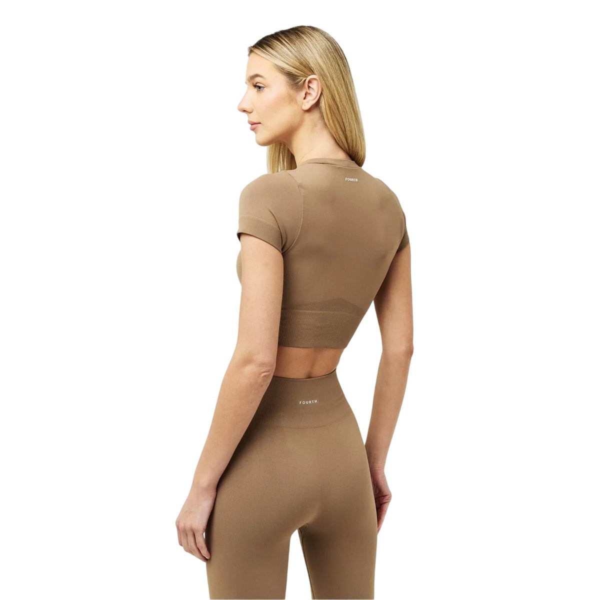 Mocha - Pack Shot - 4th & Reckless Womens-Ladies Crew Neck Slim Crop T-Shirt