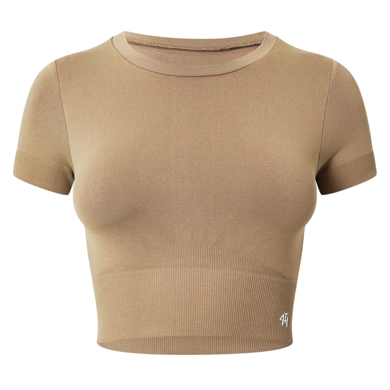 Mocha - Front - 4th & Reckless Womens-Ladies Crew Neck Slim Crop T-Shirt