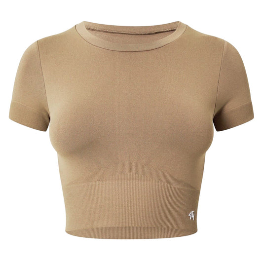 Mocha - Front - 4th & Reckless Womens-Ladies Crew Neck Slim Crop T-Shirt