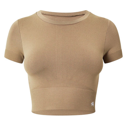 Mocha - Front - 4th & Reckless Womens-Ladies Crew Neck Slim Crop T-Shirt
