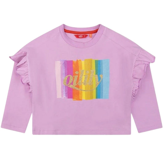 Lilac - Front - Oilily Girls Bow Frill Crop T-Shirt