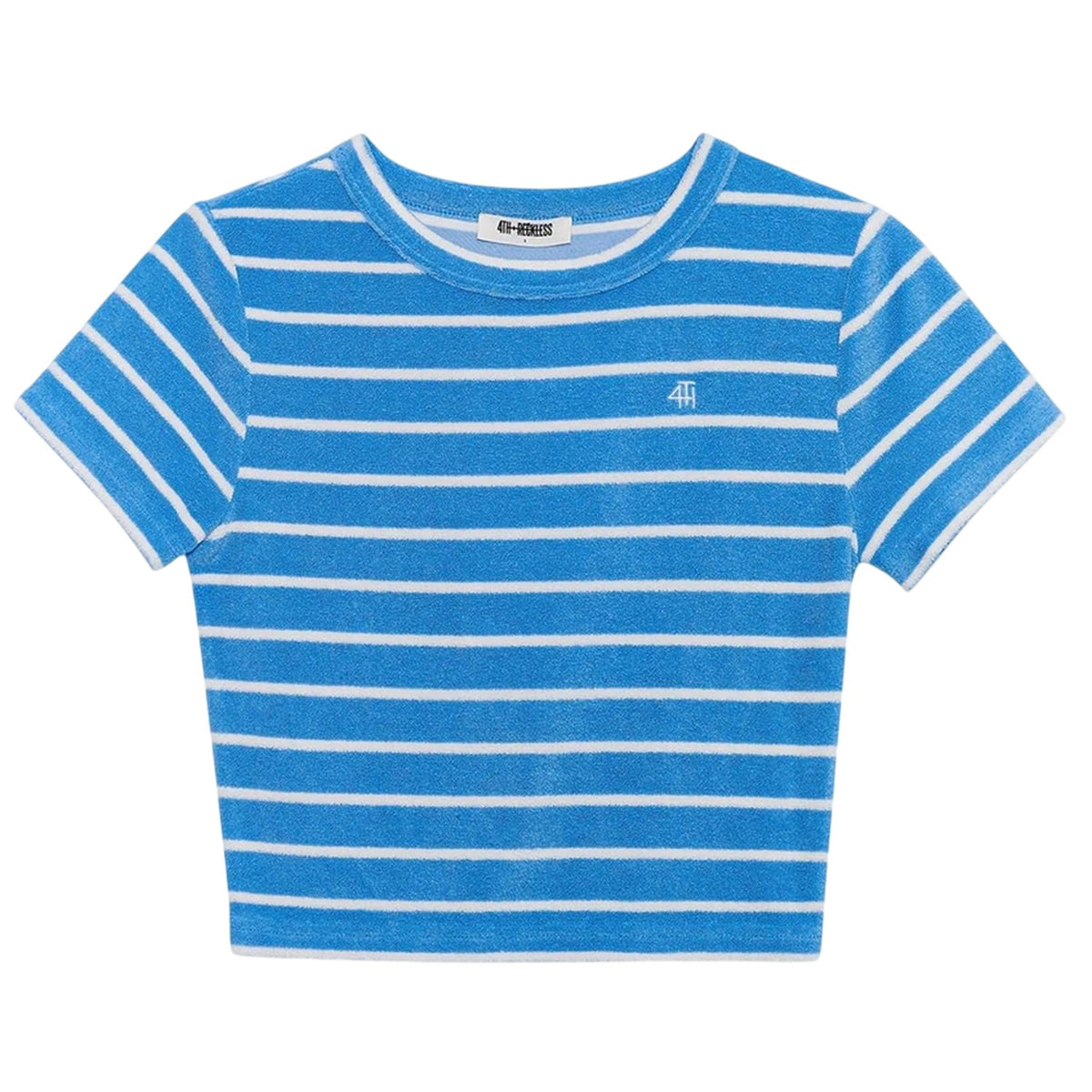 Blue-White - Front - 4th & Reckless Womens-Ladies Livia Striped Terrycloth Crew Neck Crop T-Shirt