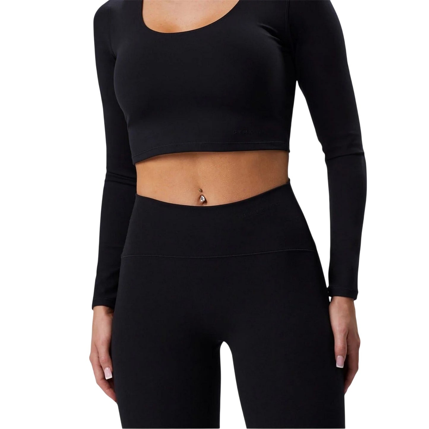 Black - Pack Shot - Gym King Womens-Ladies Luxe Scoop Neck Slim Crop T-Shirt