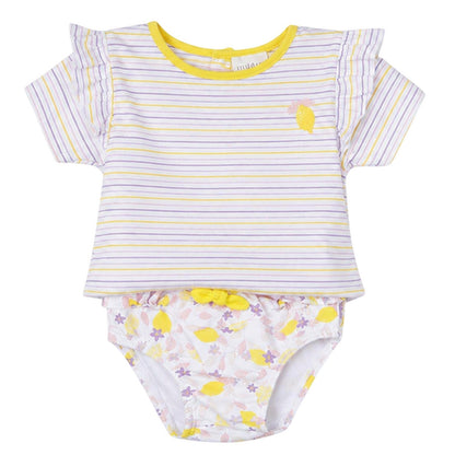 White-Yellow - Back - Carrement Beau Girls Striped Embroidered Ruffle T-Shirt