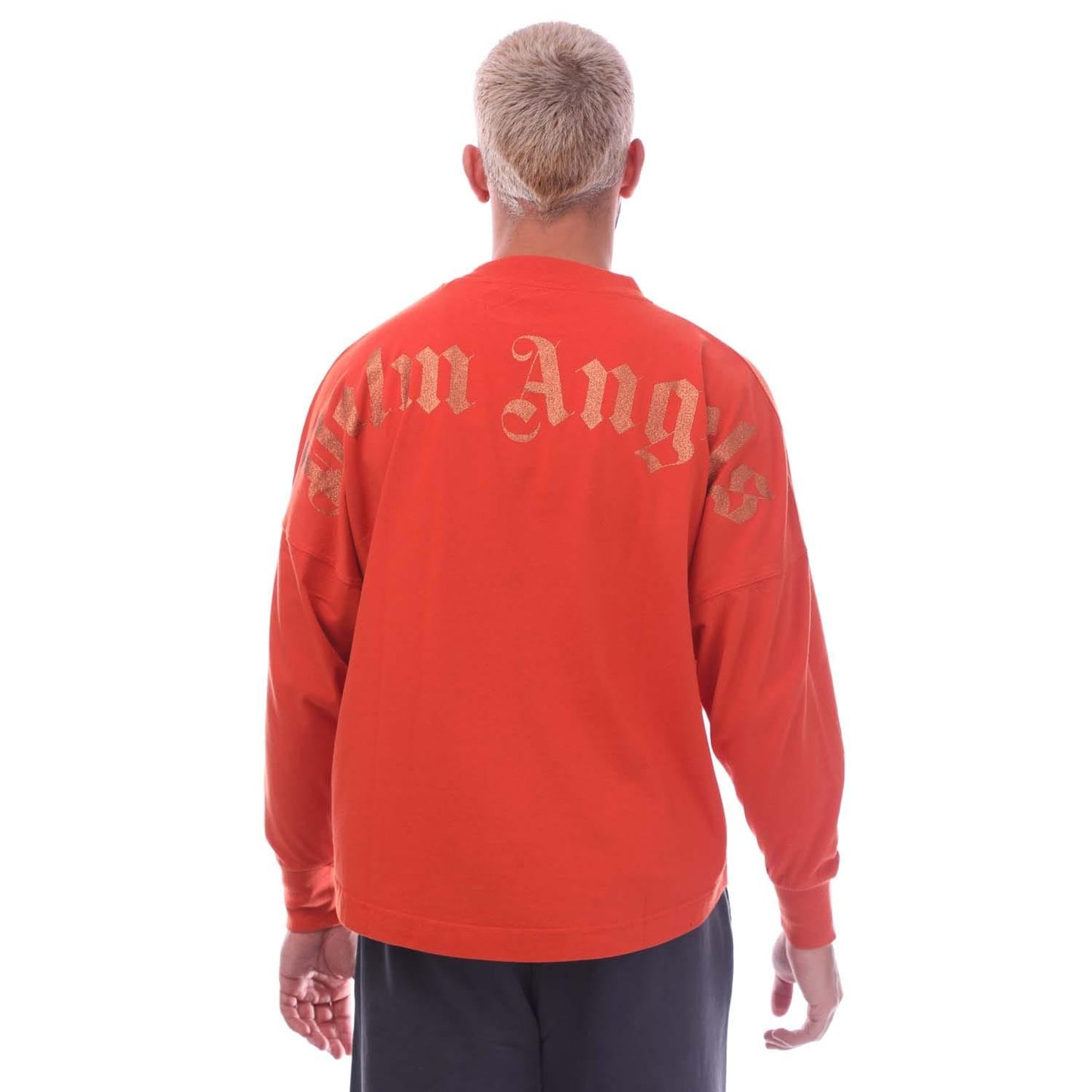 Red - Back - Palm Angels Mens Classic Logo Glitter Long-Sleeved T-Shirt