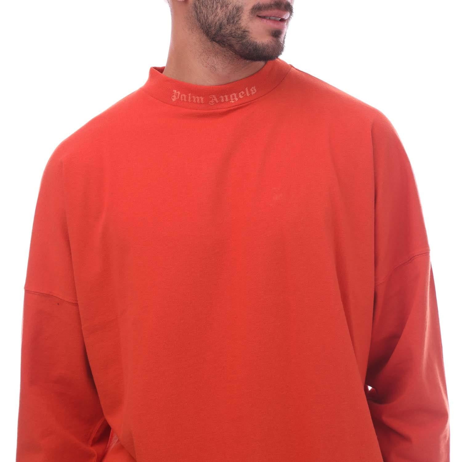 Red - Side - Palm Angels Mens Classic Logo Glitter Long-Sleeved T-Shirt
