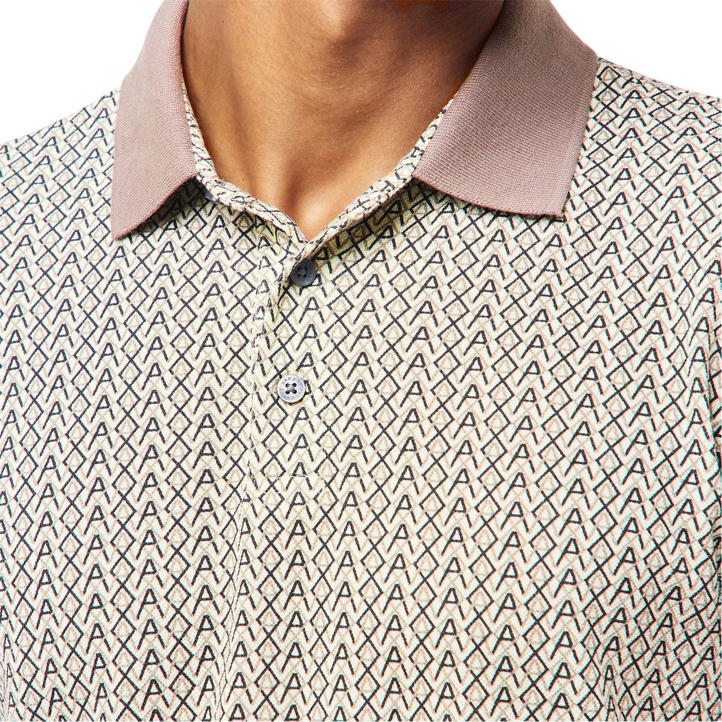 White - Side - Armani Exchange Mens Monogram Short-Sleeved Polo Shirt