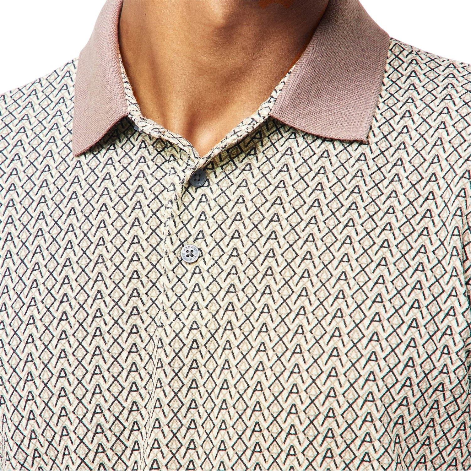 White - Side - Armani Exchange Mens Monogram Short-Sleeved Polo Shirt