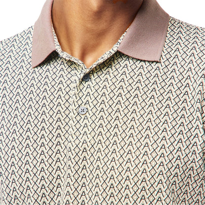 White - Side - Armani Exchange Mens Monogram Short-Sleeved Polo Shirt