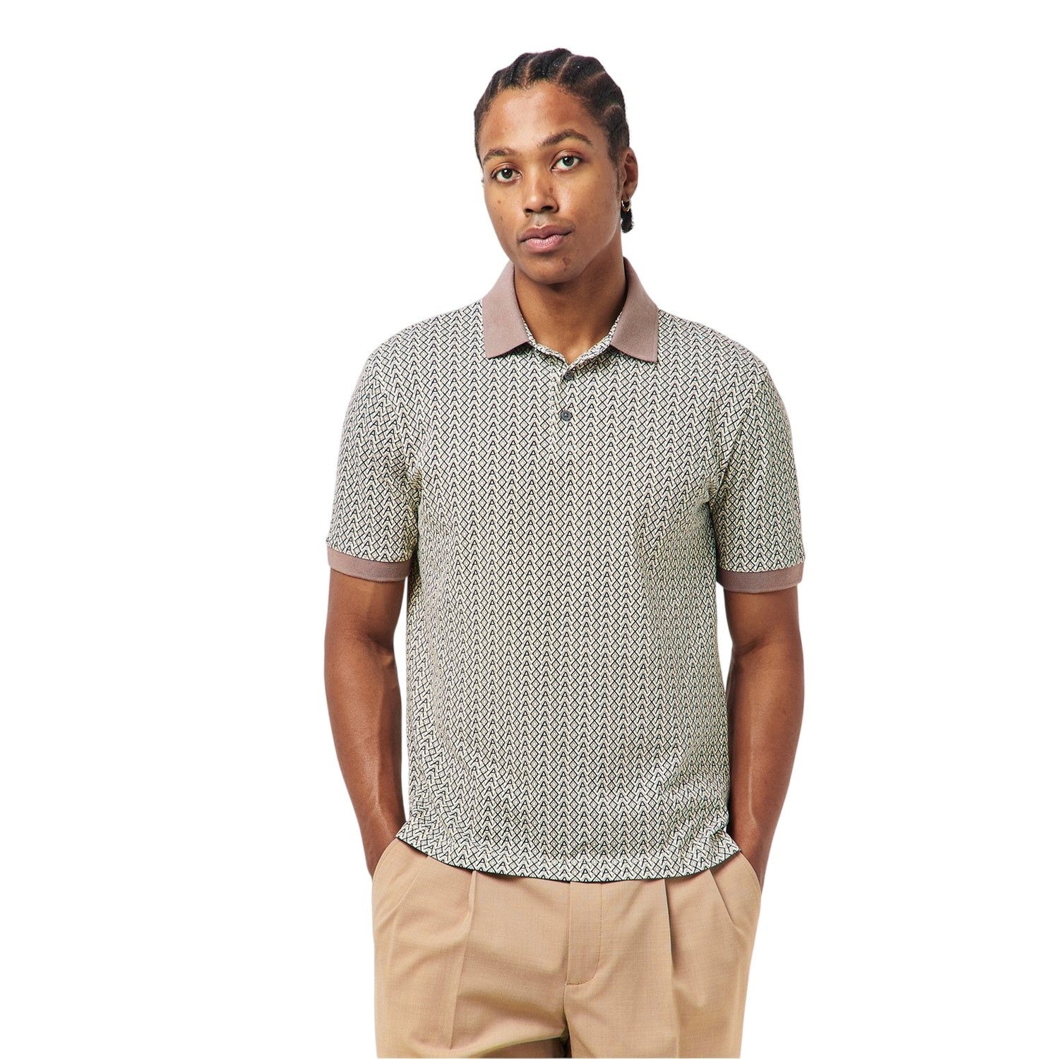 White - Lifestyle - Armani Exchange Mens Monogram Short-Sleeved Polo Shirt