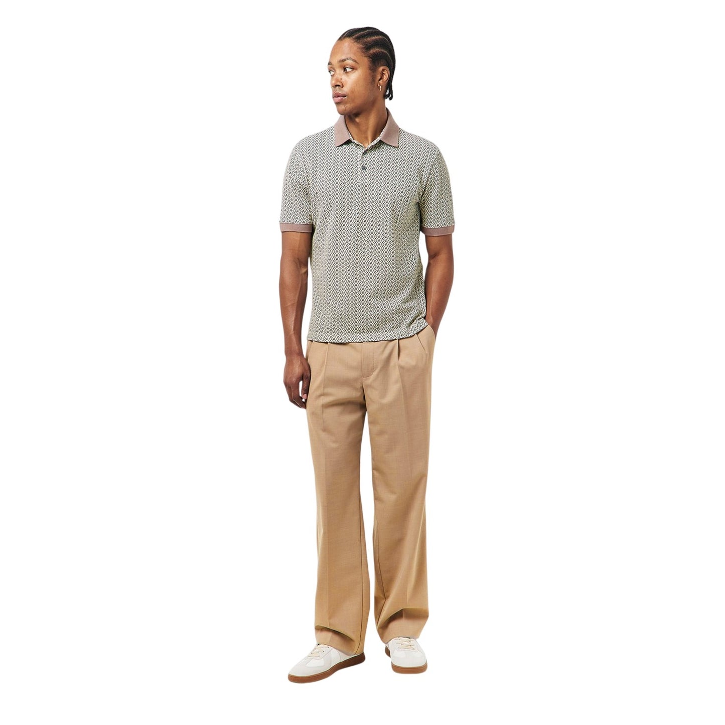 White - Pack Shot - Armani Exchange Mens Monogram Short-Sleeved Polo Shirt