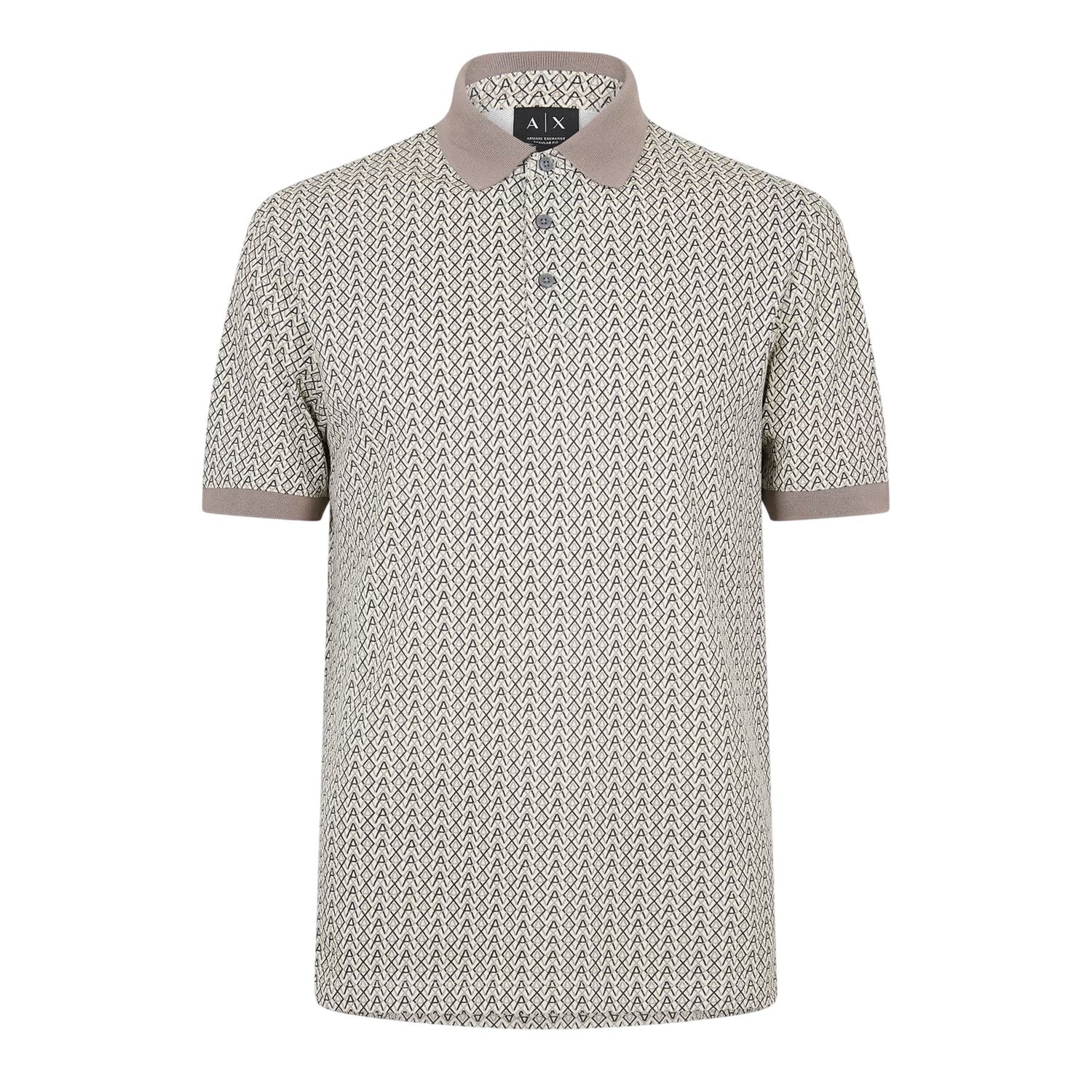 White - Front - Armani Exchange Mens Monogram Short-Sleeved Polo Shirt