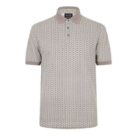 White - Front - Armani Exchange Mens Monogram Short-Sleeved Polo Shirt