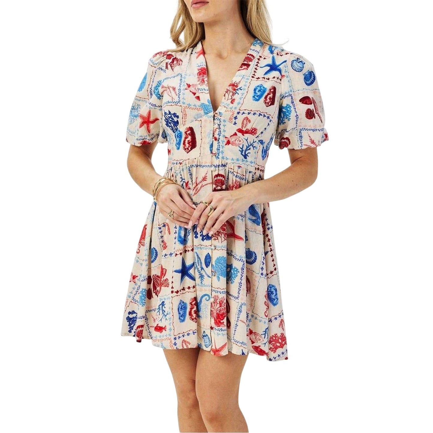 Cream-Multicoloured - Side - Nobody´s Child Womens-Ladies Starlight Shell Print Lyocell Mini Dress