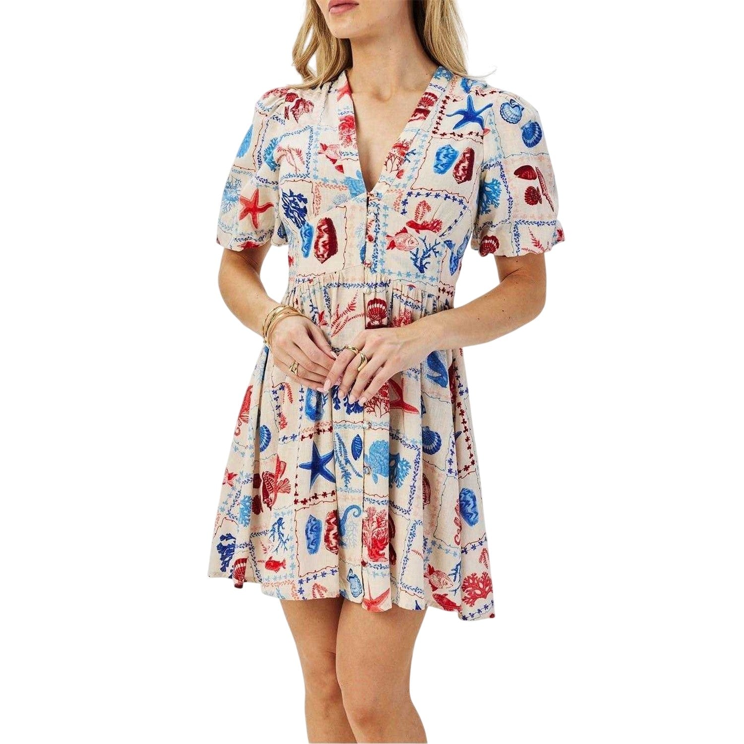 Cream-Multicoloured - Side - Nobody´s Child Womens-Ladies Starlight Shell Print Lyocell Mini Dress