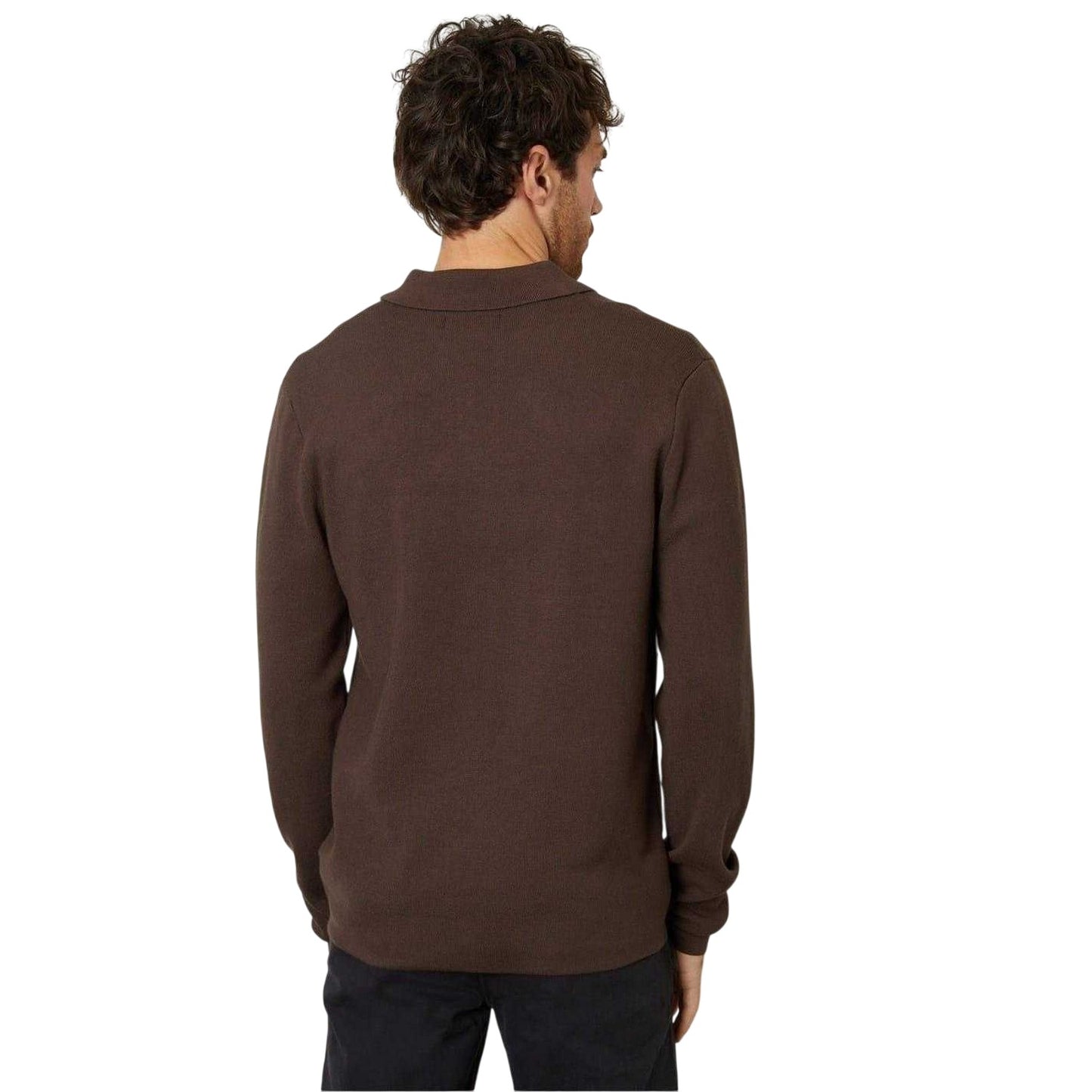 Java Brown - Back - Threadbare Mens Knitted Regular Button-Down Shirt