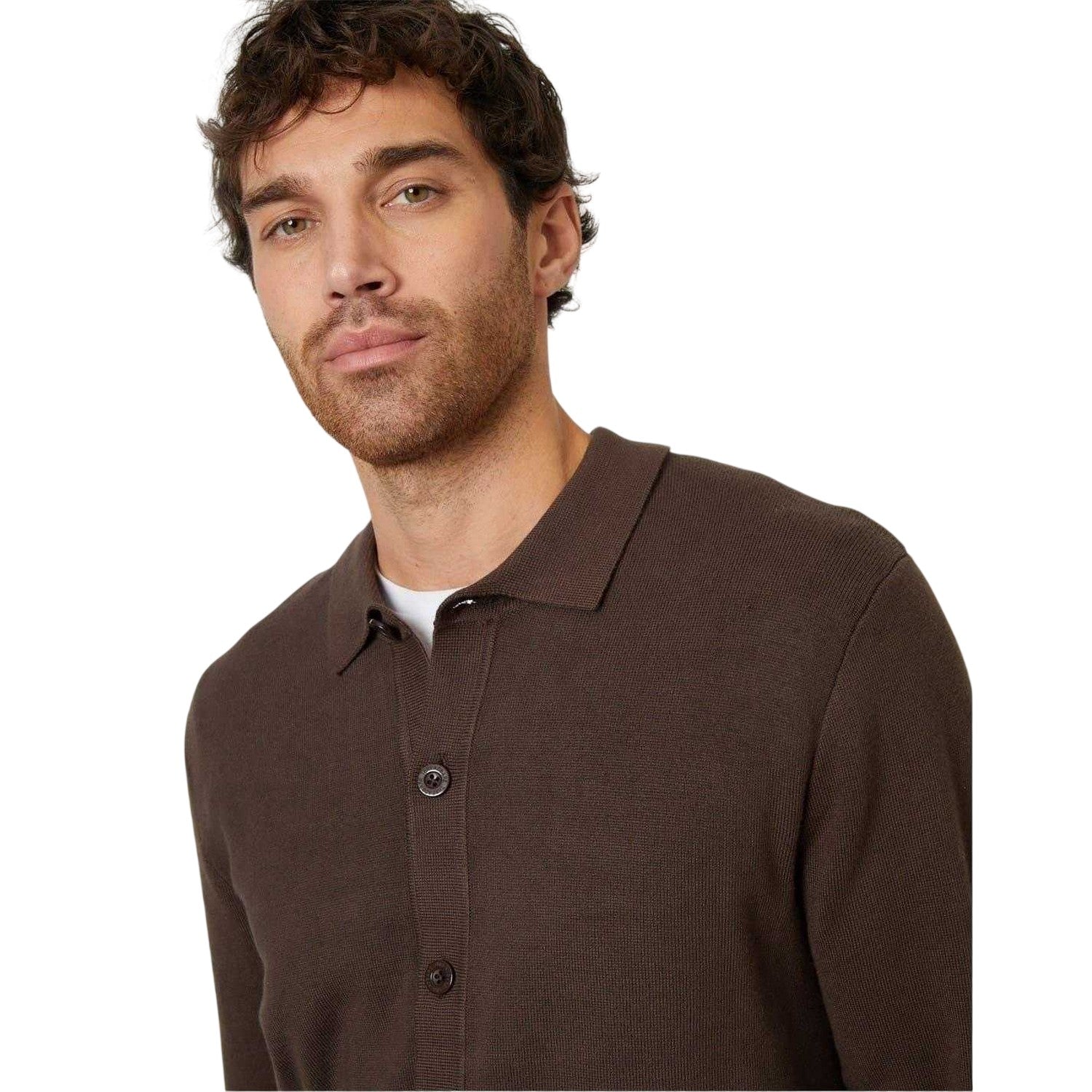 Java Brown - Side - Threadbare Mens Knitted Regular Button-Down Shirt