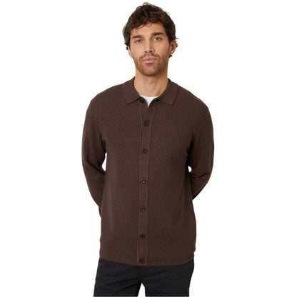 Java Brown - Front - Threadbare Mens Knitted Regular Button-Down Shirt