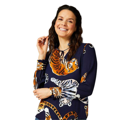 Multicoloured - Front - Biba Womens-Ladies Tiger Long-Sleeved Blouse