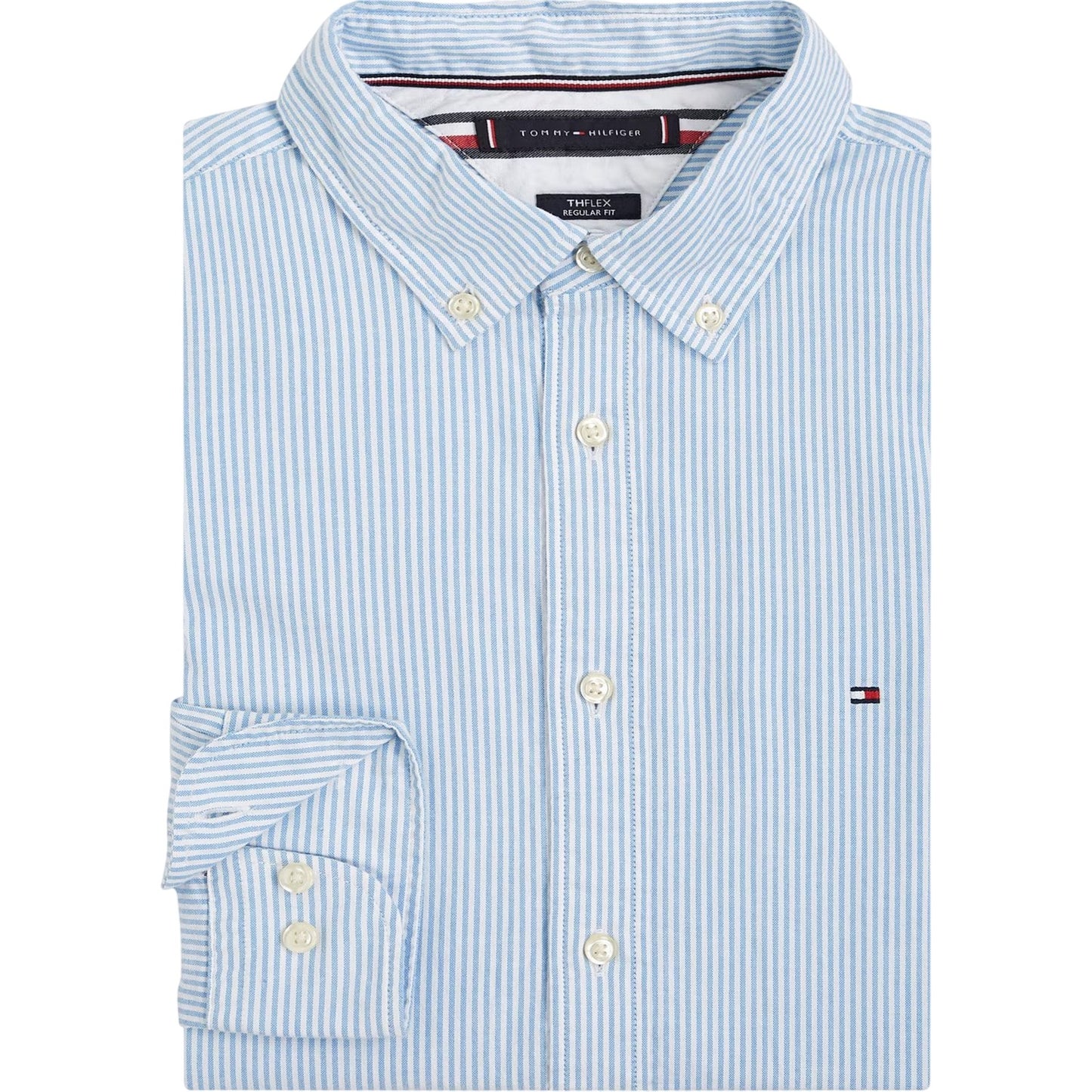 Blue - Side - Tommy Hilfiger Mens 1985 Striped Flex Button-Down Shirt