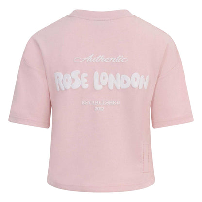 Pink - Back - Rose London Girls Authentic Logo Cropped T-Shirt