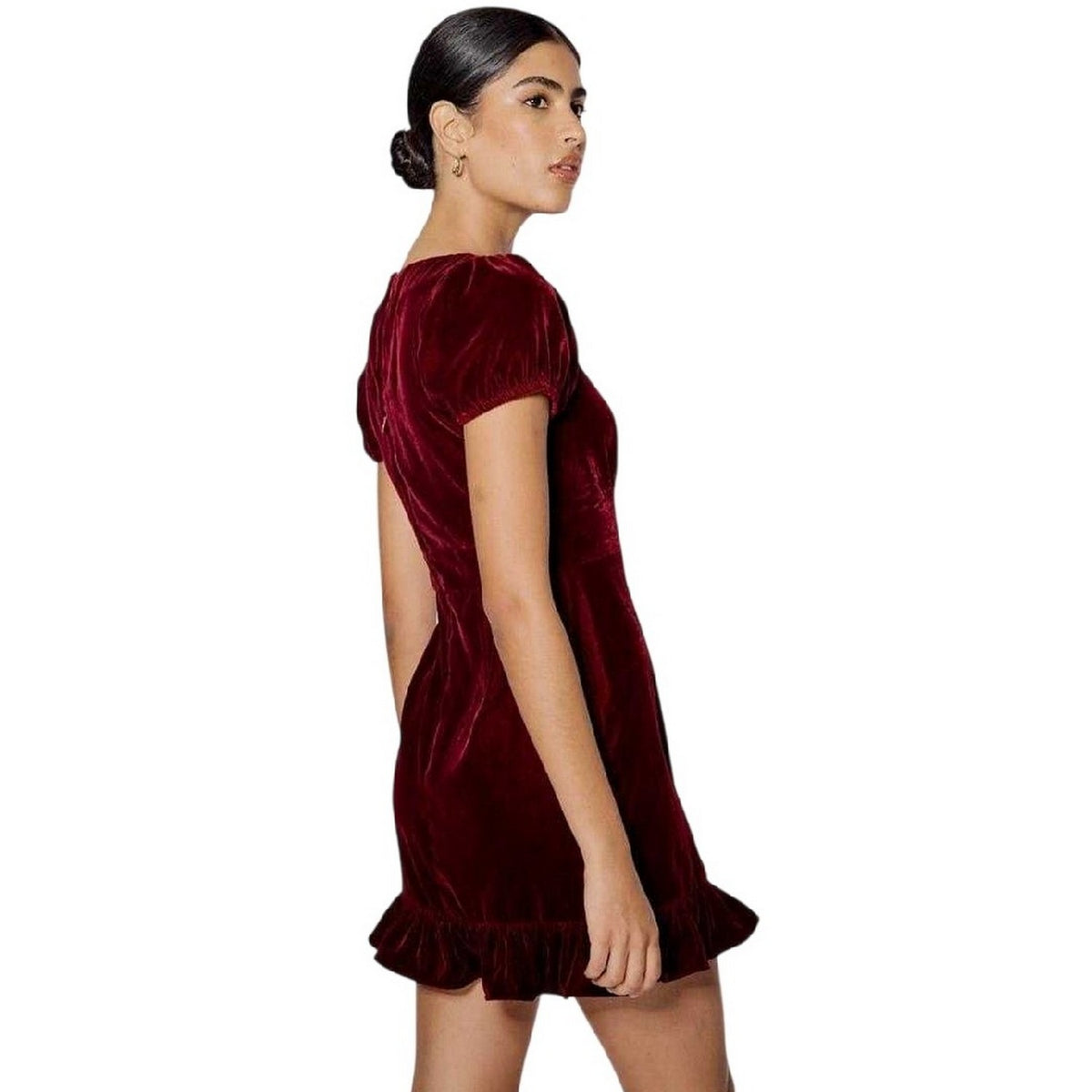 Burgundy - Back - Nobody´s Child Womens-Ladies Cosmo Velvet Puff Sleeve Mini Dress