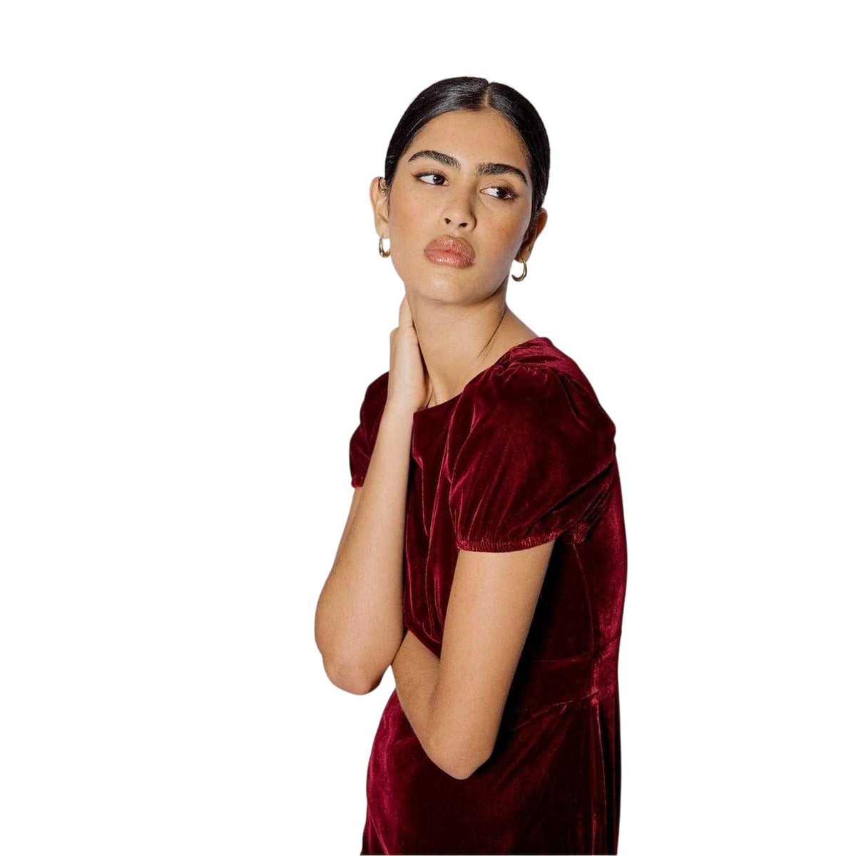 Burgundy - Side - Nobody´s Child Womens-Ladies Cosmo Velvet Puff Sleeve Mini Dress