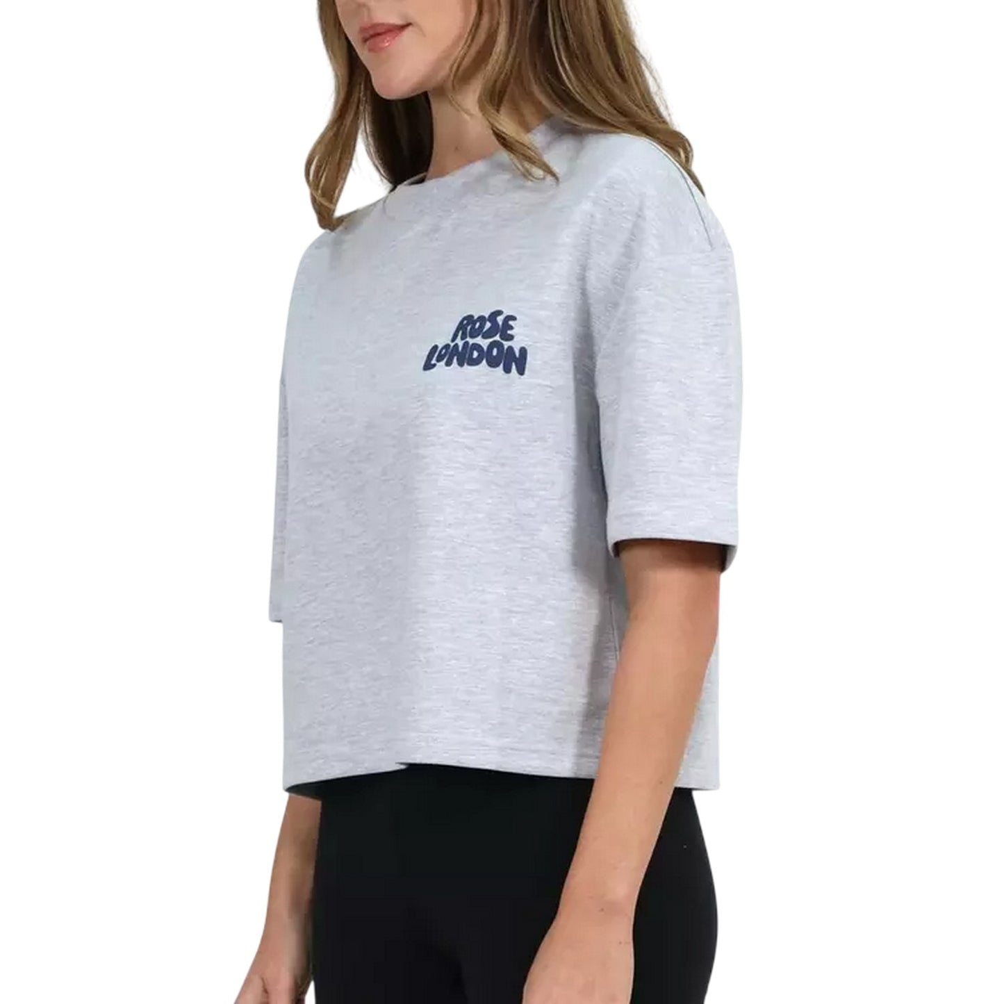 Grey Marl - Side - Rose London Girls Sports Club Crop T-Shirt