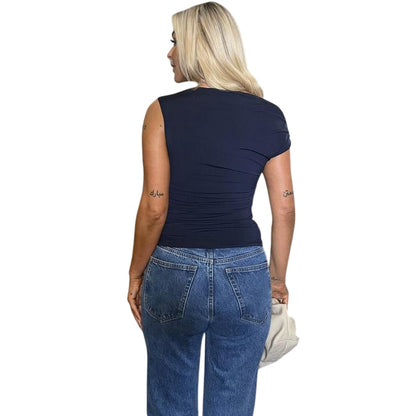 Navy - Back - Ax Womens-Ladies Ruched Waist One Shoulder Top