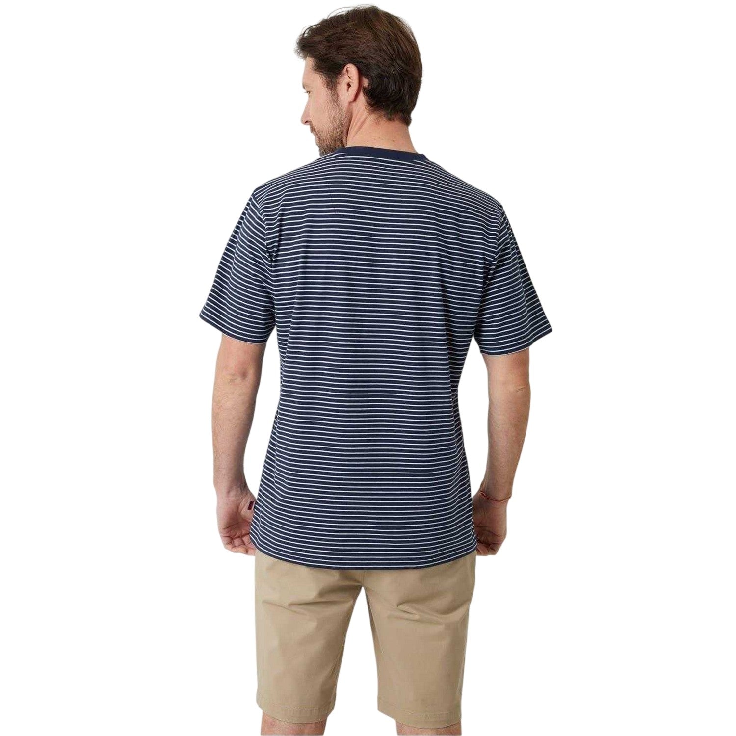 Navy - Back - Saltwell Mens Striped Crew Neck T-Shirt