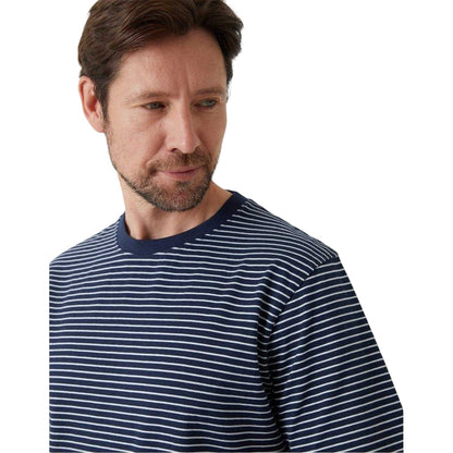 Navy - Side - Saltwell Mens Striped Crew Neck T-Shirt