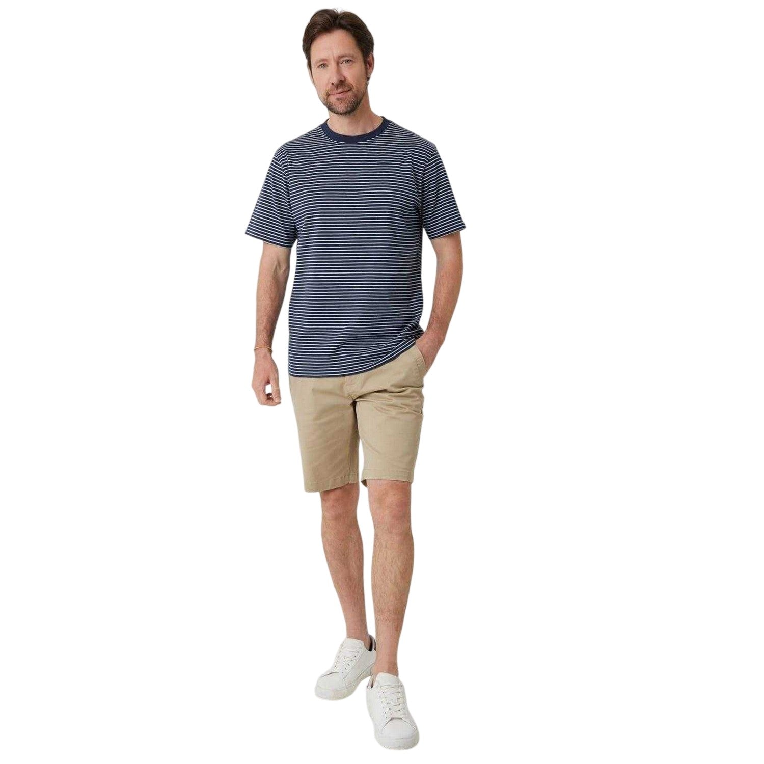 Navy - Front - Saltwell Mens Striped Crew Neck T-Shirt