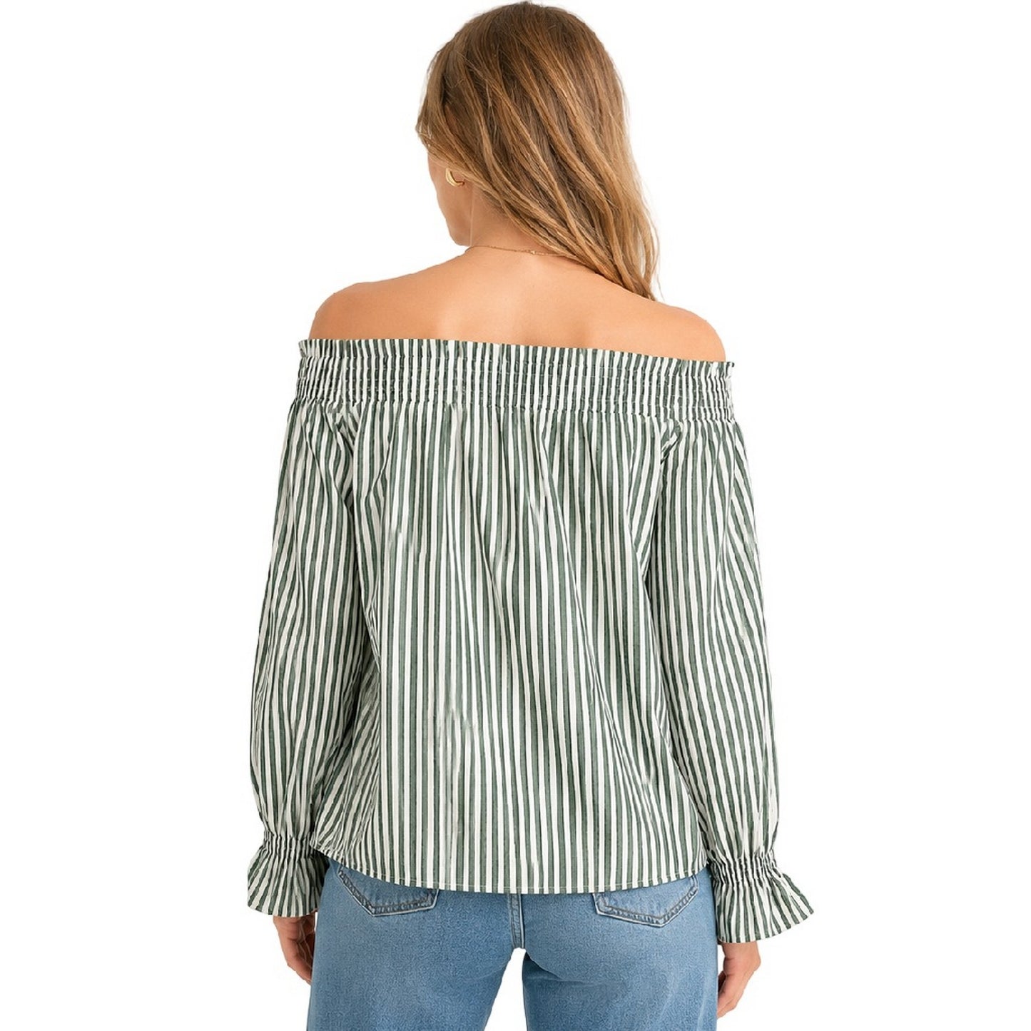 Snow White - Back - Vero Moda Womens-Ladies Striped Relaxed Fit Off-the-Shoulder Blouse
