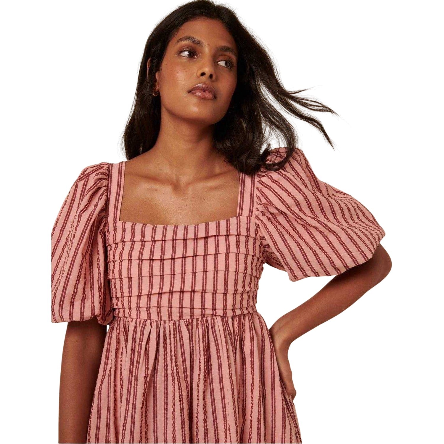 Pink - Side - Nobody´s Child Womens-Ladies Nova Striped Square Neck Mini Dress