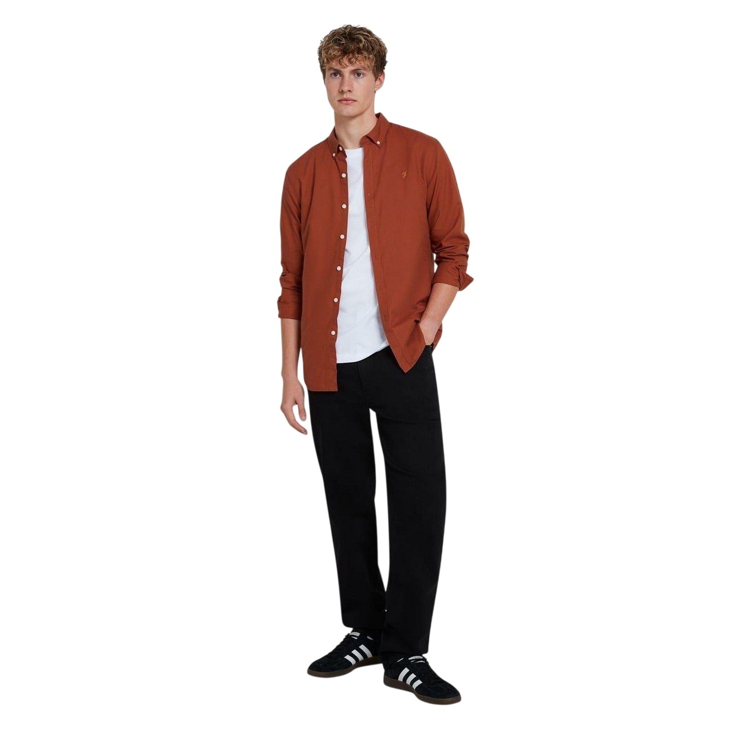 Teak - Front - Farah Mens Vintage Oxford Long-Sleeved Button-Down Shirt