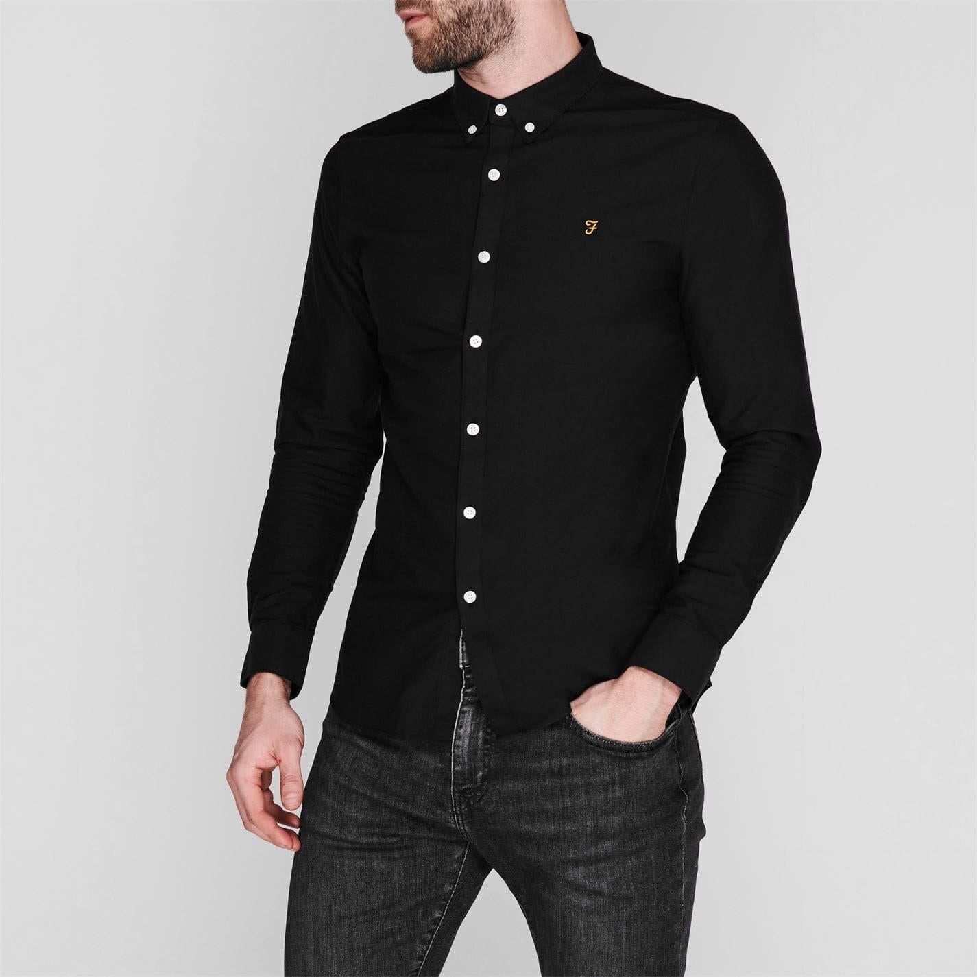 Black-Yellow - Back - Farah Mens Vintage Oxford Long-Sleeved Button-Down Shirt